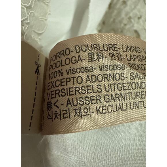 Massimo Dutti White Embroidered Mesh Ruffle Crew Long Sleeve Blouse Top Size 6 - Picture 4 of 4